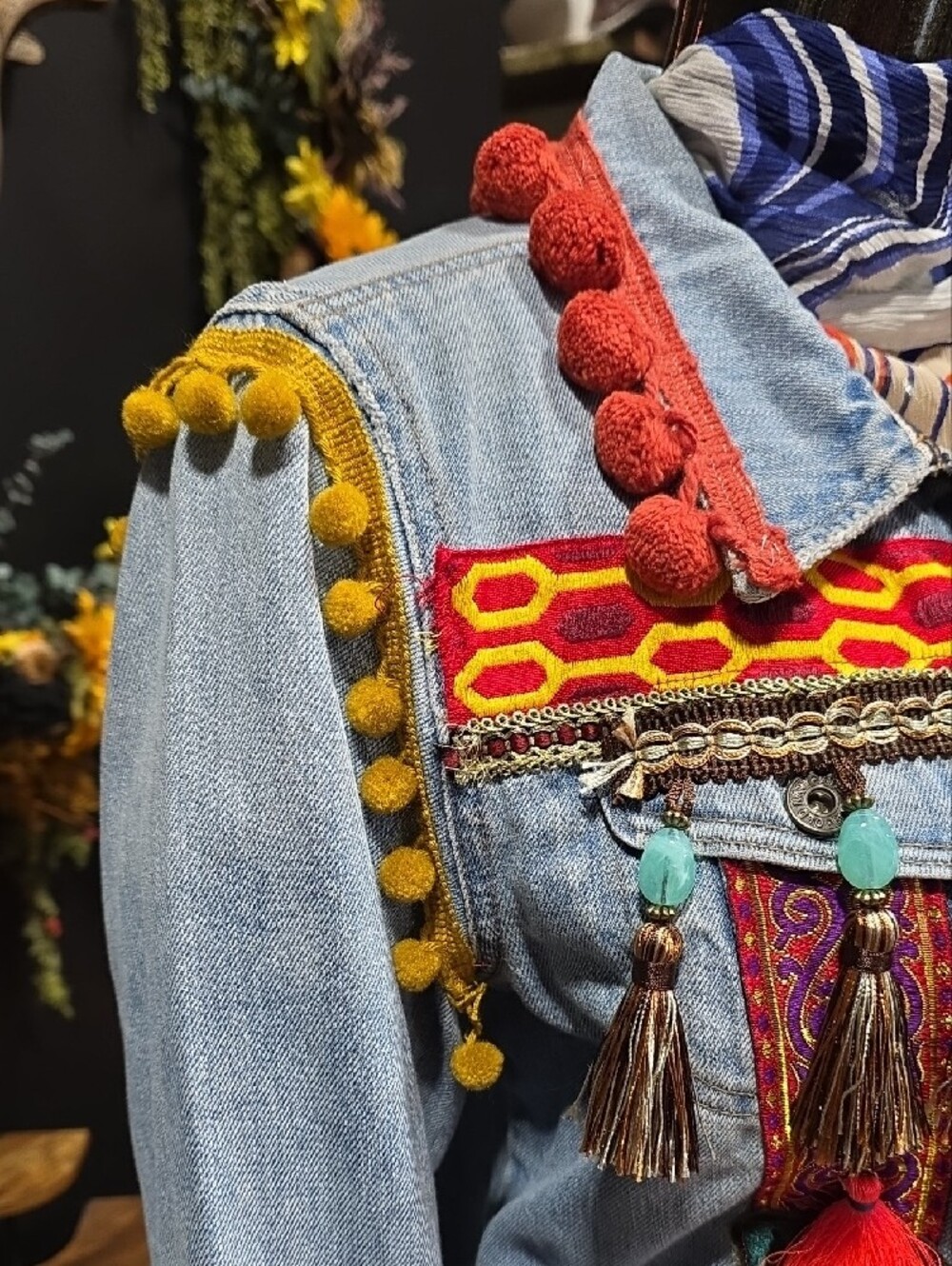Artisan Embellished Light Wash Denim Jean Jacket -OOAK - Picture 6 of 16